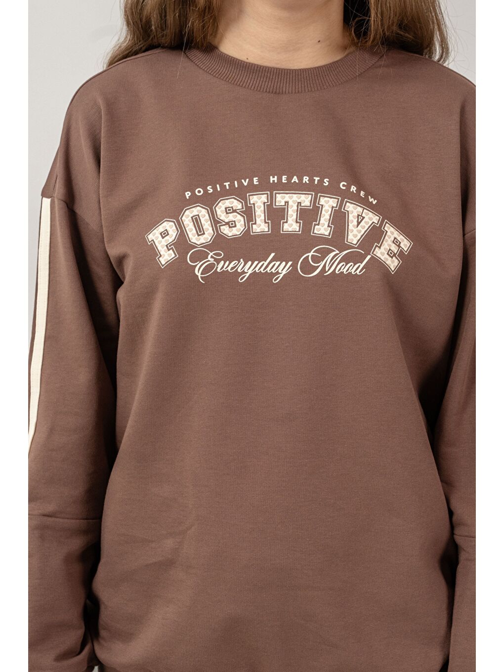 Kahverengi Positive Baskılı Üst Kollar Biyeli Alt Biyeli Takım-7