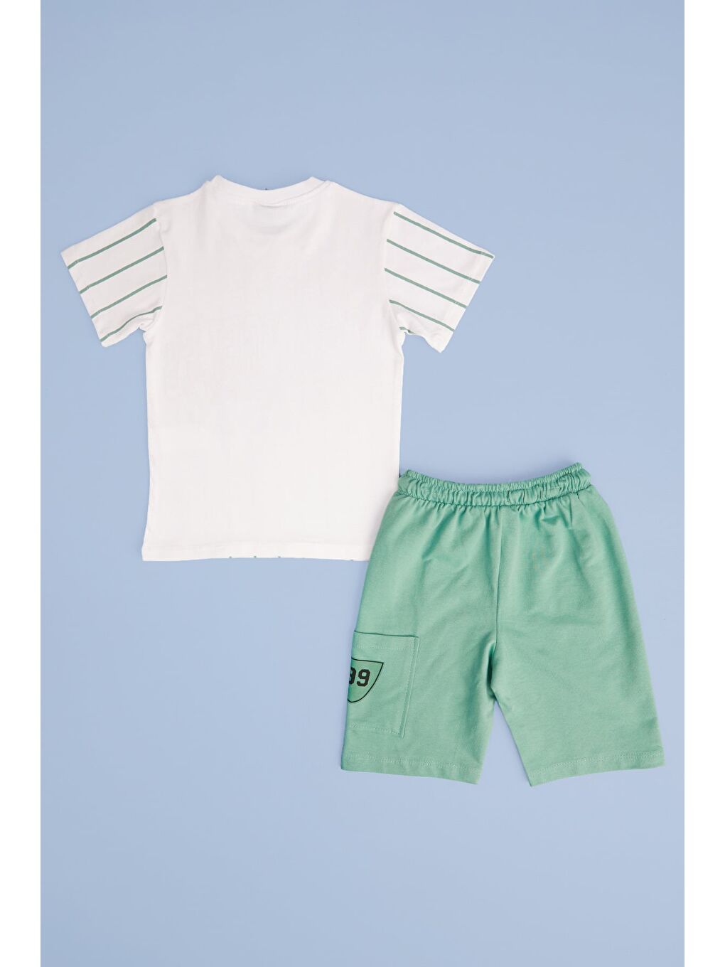 Yeşil Çizgili Los Angeles Baskılı Erkek Çocuk 2 Li Takım-1