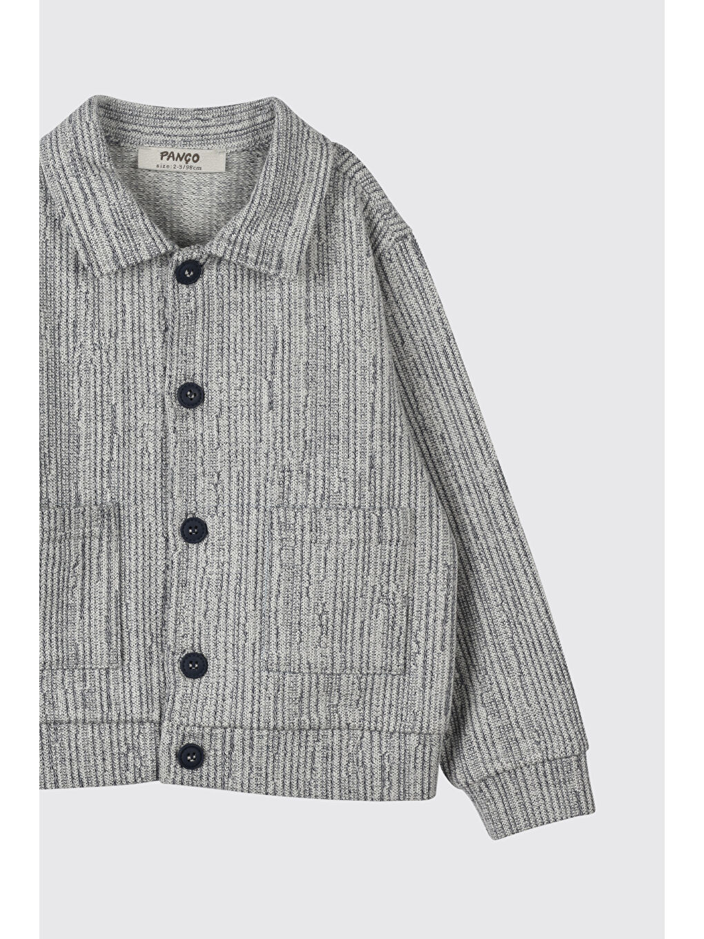 Erkek Bebek Yaka Detaylı Uzun Kollu Çift Cepli Örme Mavi Ceket-2