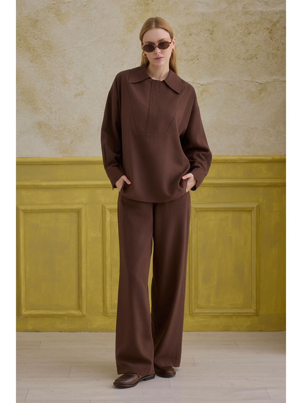 Kahverengi Düz Kesim Pantolon Kahve-2