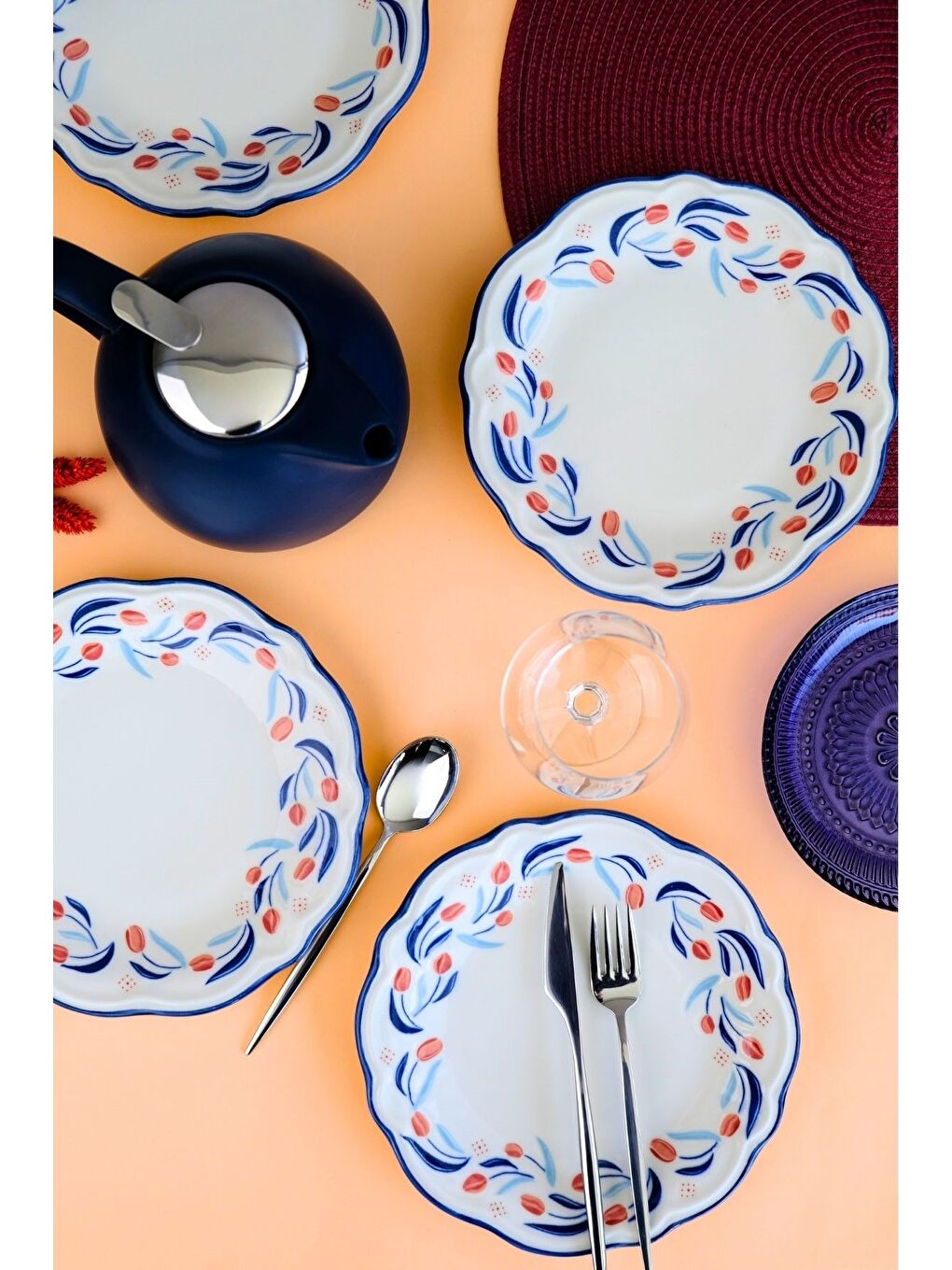 Beyaz Tulip Fulya Pasta Takımı Rimli 21cm 4 Kişilik 4 Parça FLY4PTPRS1157-1