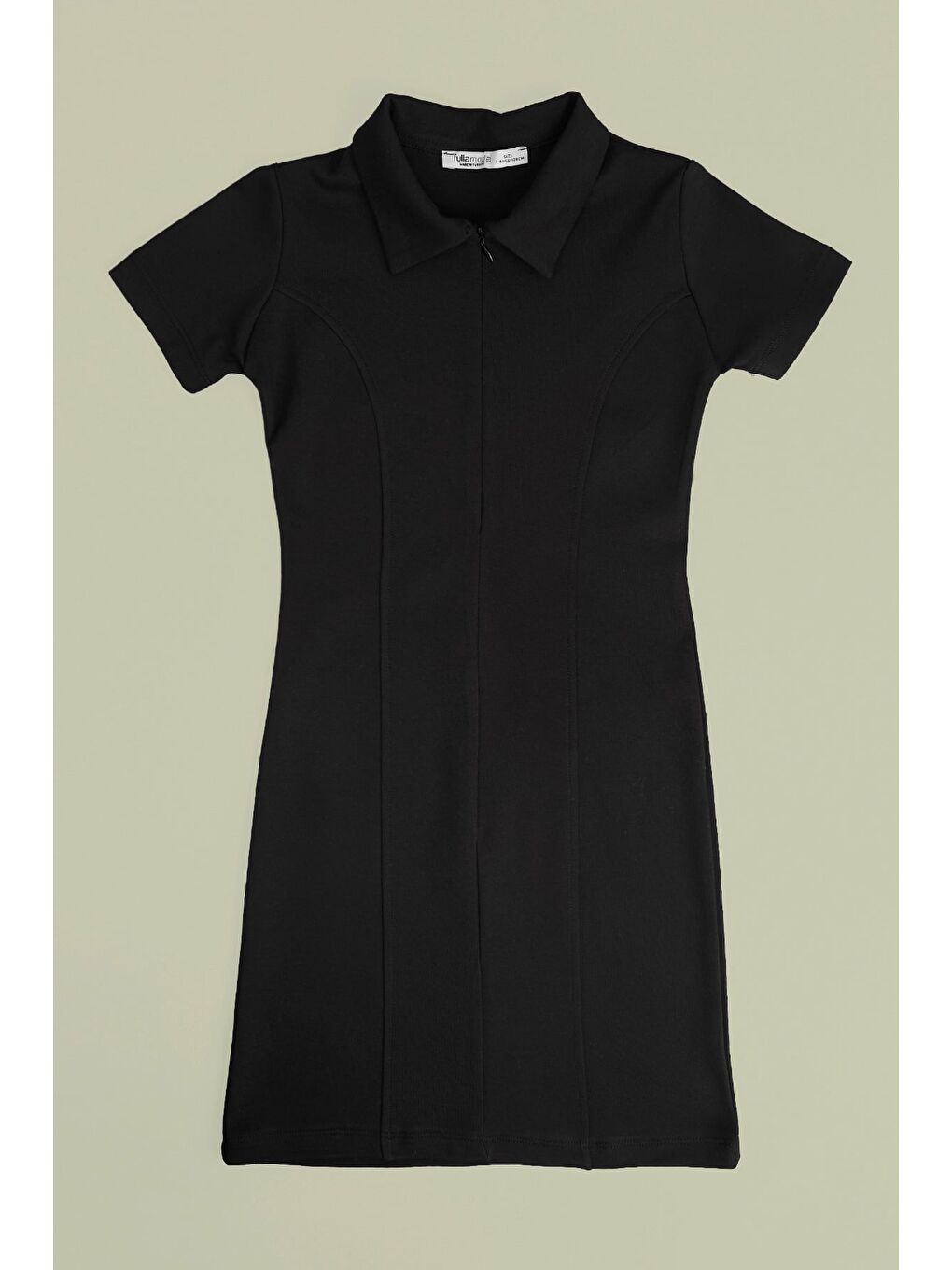 Siyah Basic Yarım Fermuarlı Polo Yaka Kız Çocuk Elbise