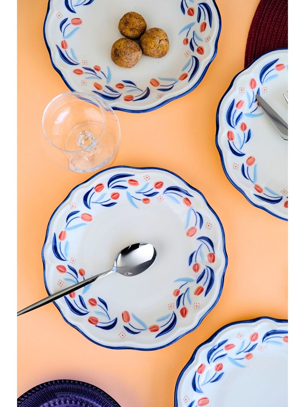 Beyaz Tulip Fulya Pasta Takımı Rimli 21cm 4 Kişilik 4 Parça FLY4PTPRS1157-5