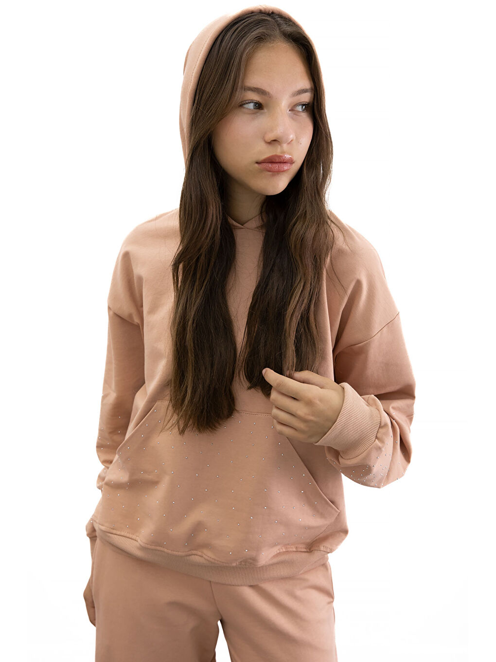 Pembe Somon Kız Çocuk Taş Detaylı 2li Takım 21184-3