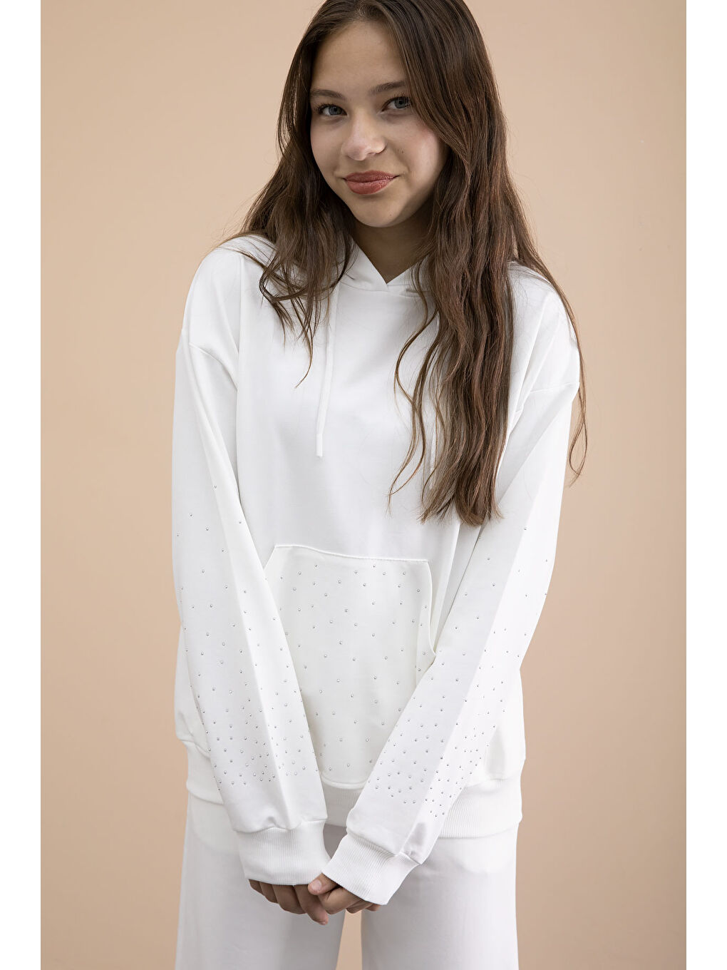 Ekru Kız Çocuk Taş Detaylı 2li Takım 21181-1