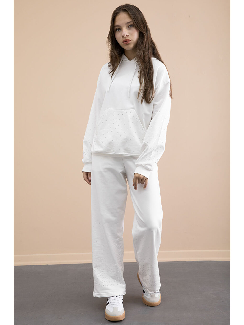 Ekru Kız Çocuk Taş Detaylı 2li Takım 21181-4