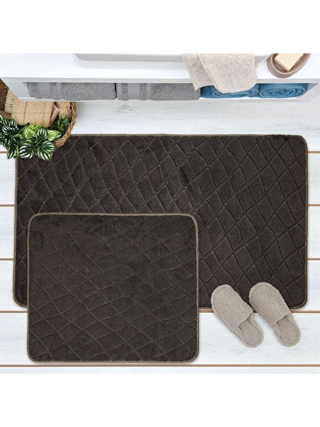 Soft Holly 2'li Banyo Paspası - Antrasit - 60x100 cm + 50x60 cm