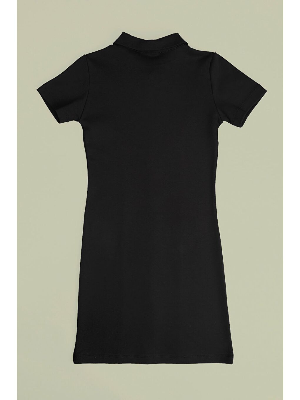 Siyah Basic Yarım Fermuarlı Polo Yaka Kız Çocuk Elbise-1