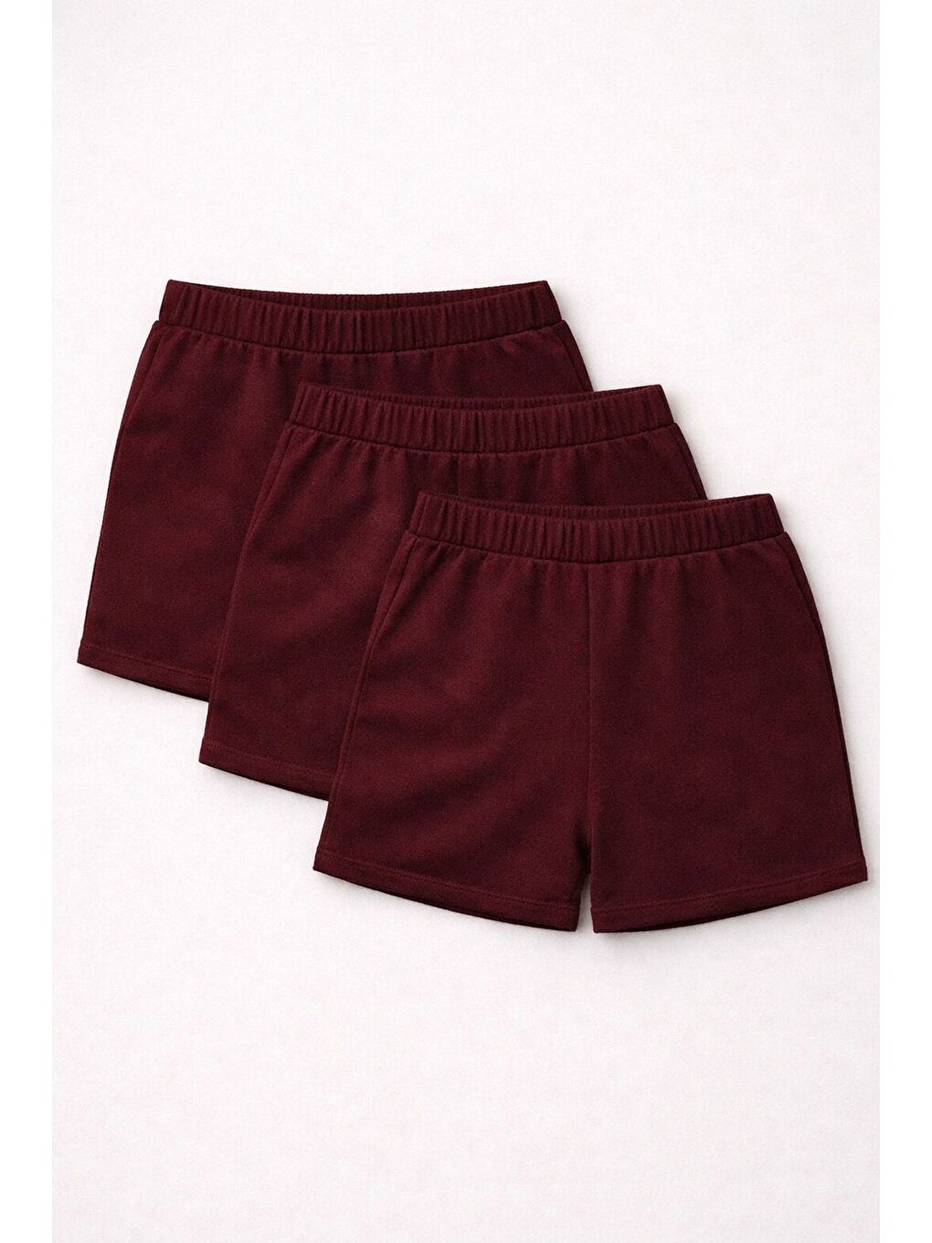 Bordo 3'lü Paket Set Genç Kız Beli Lastikli Basic Pamuklu Şort