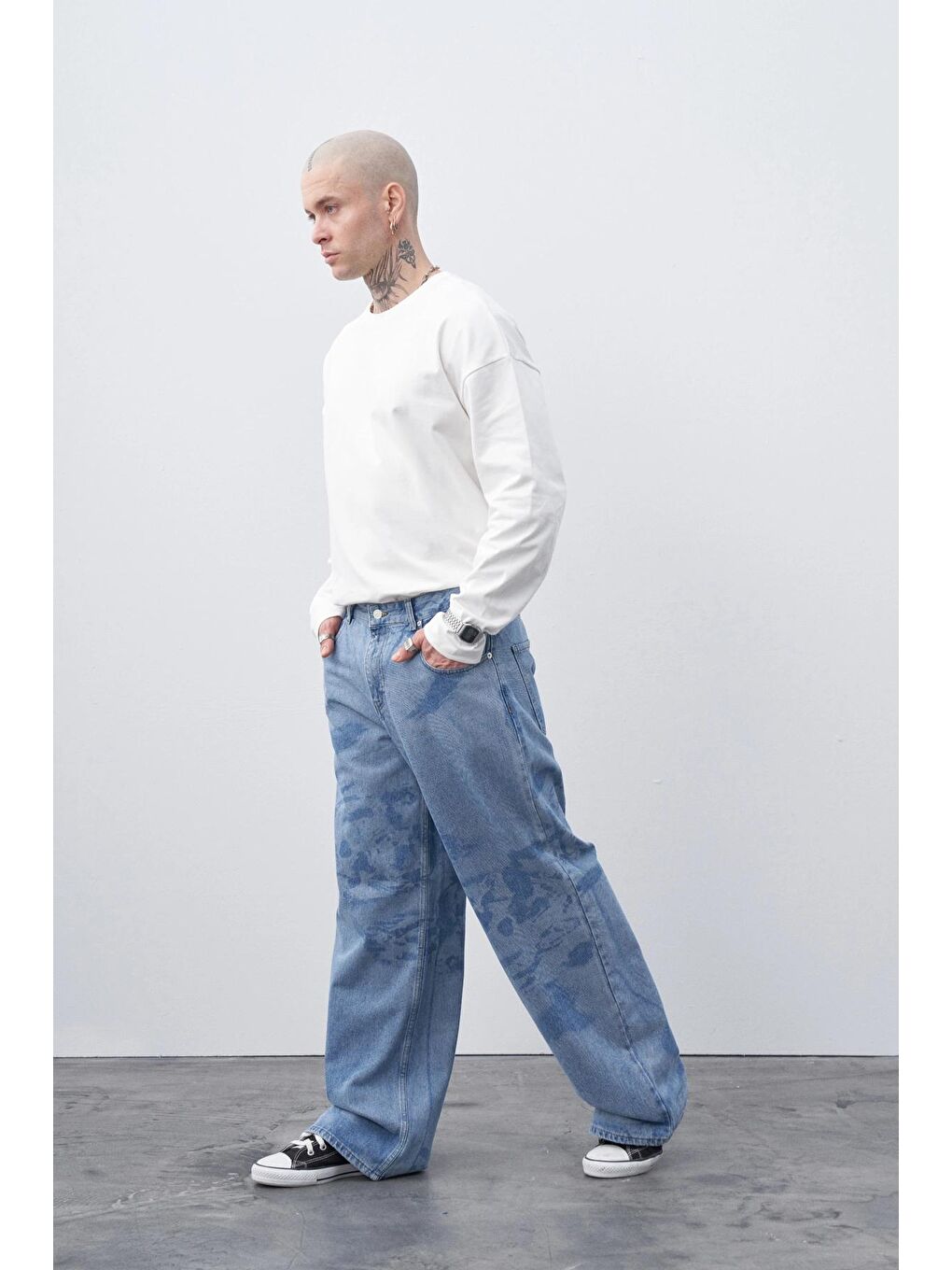 Vamosclo Mavi Lazer Baskılı Baggy Jean - 3