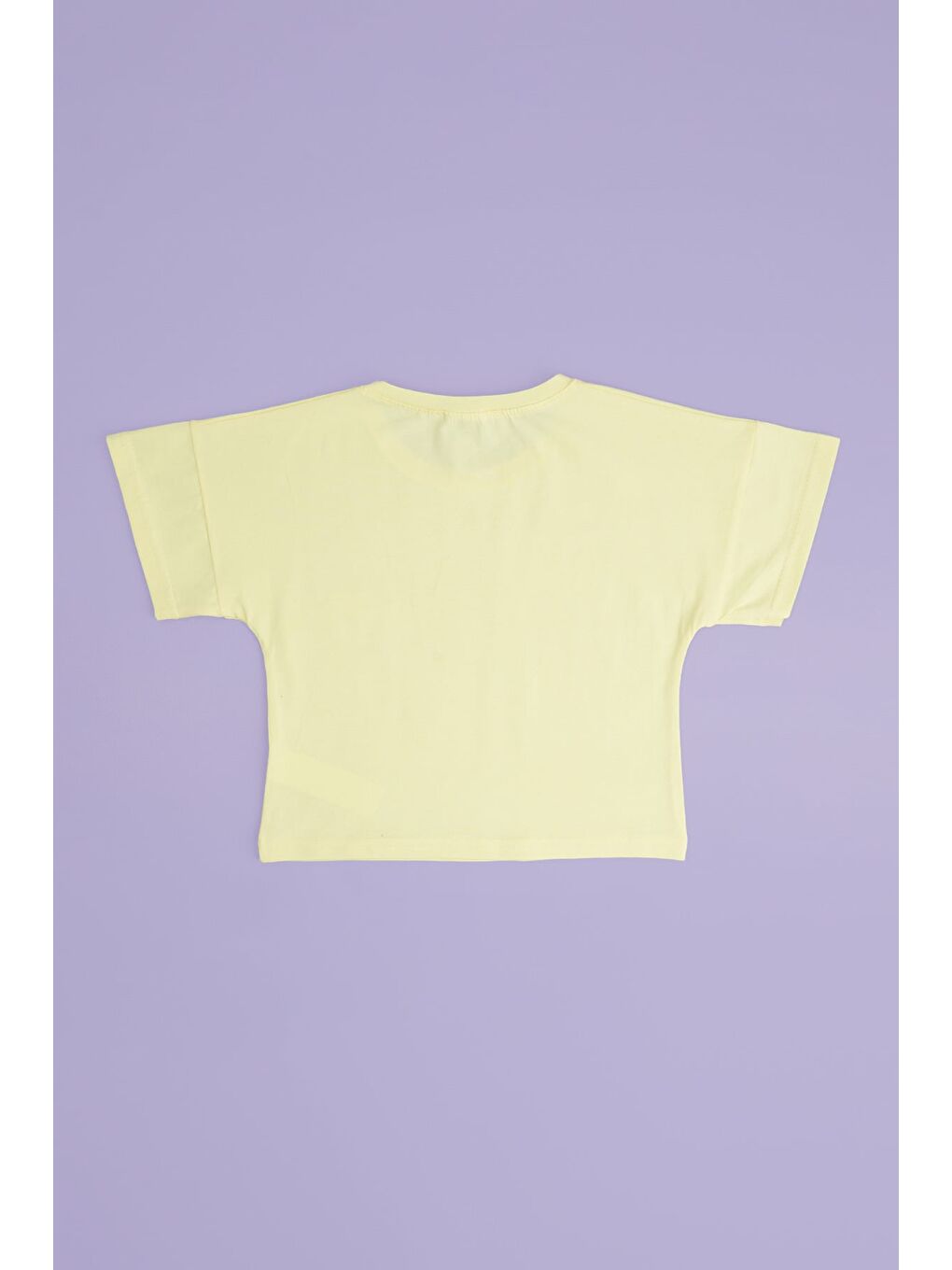 Sarı Kurdele Kabartma Baskılı Kız Çocuk Crop Tişört-1