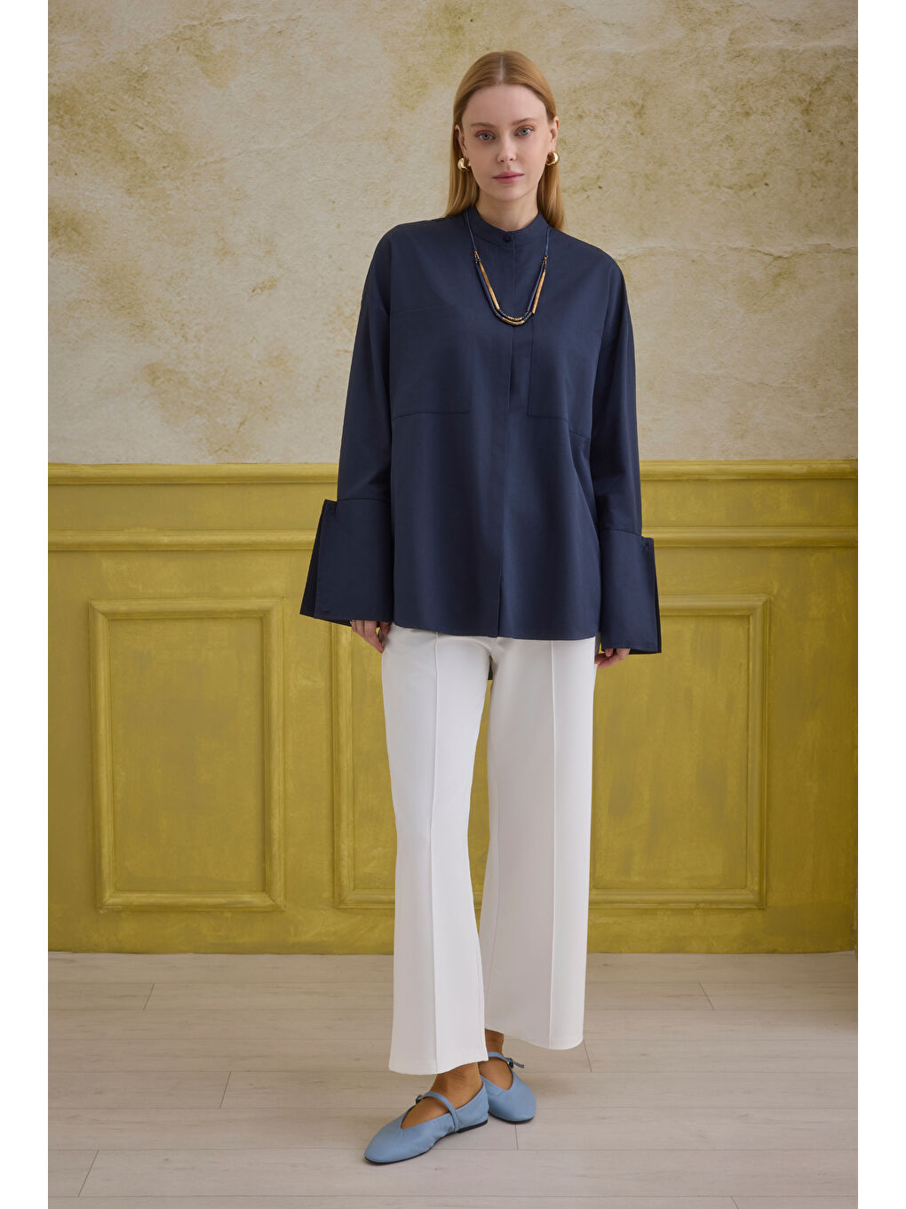 Manşet Detaylı Gömlek Lacivert-2