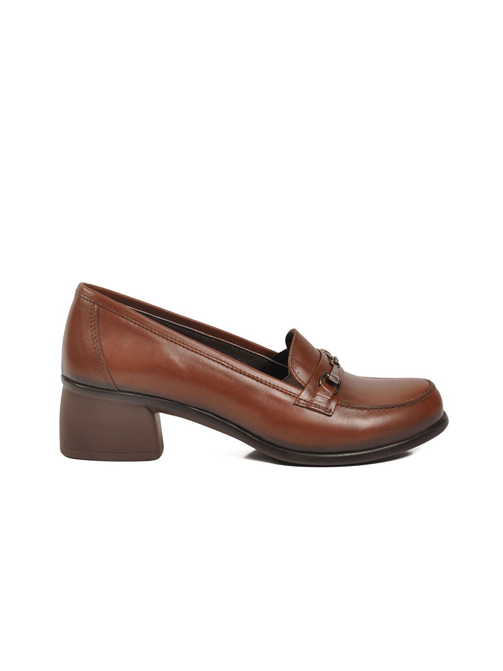 Kahverengi Premium Taba Hakiki Deri Kadın Topuklu Klasik Ayakkabı 44259 Z-1