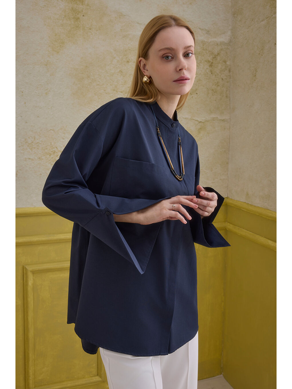 Manşet Detaylı Gömlek Lacivert-3