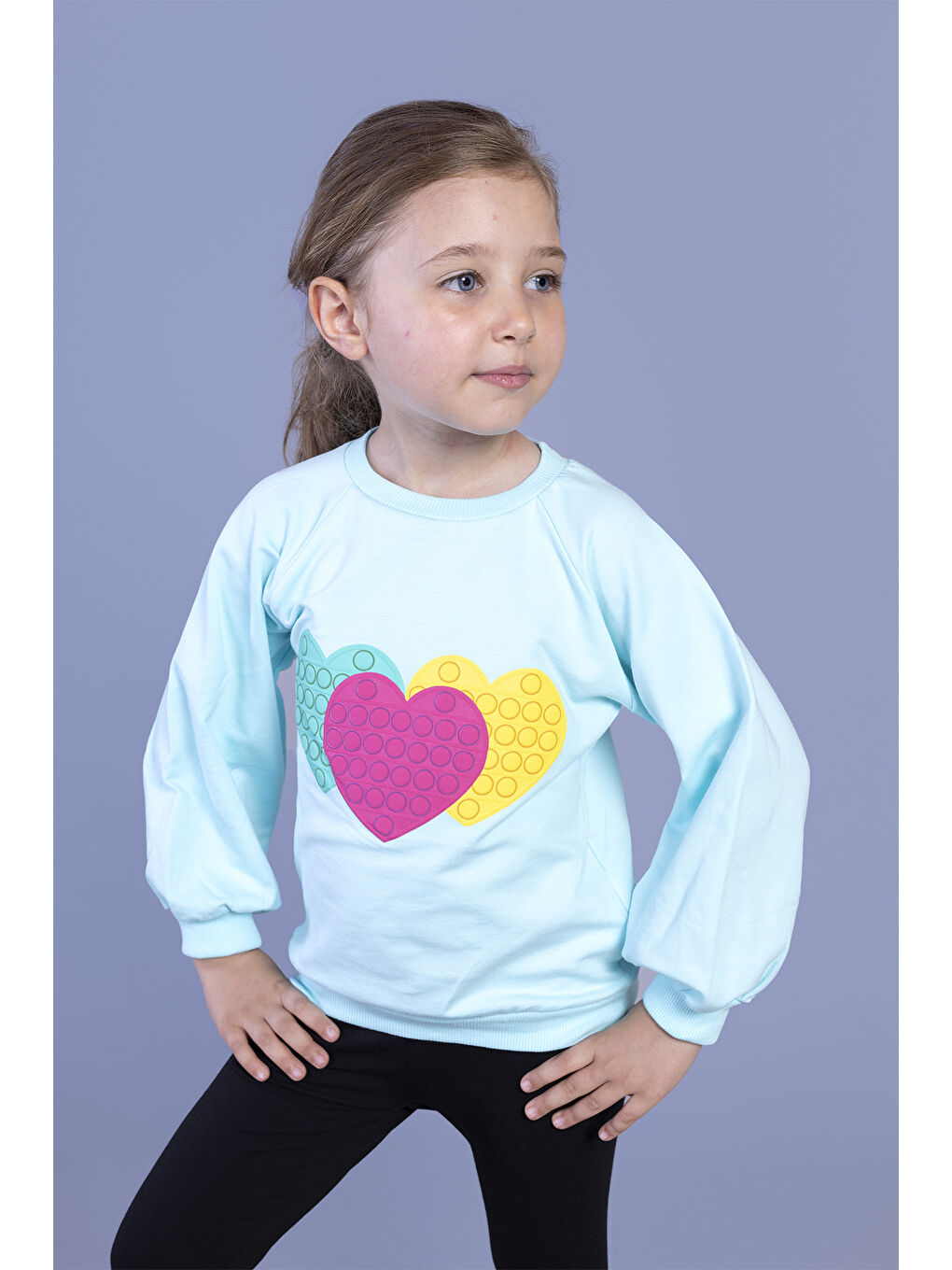 Turkuaz Kız Çocuk Popıt Desenli Sweatshirt-1