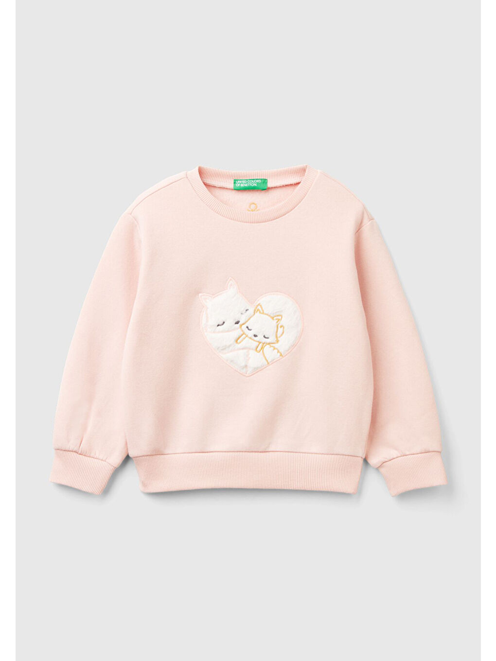 Kız Çocuk Toz Pembe Arkası Logo İşlemeli Önü Baskılı Bisiklet Yaka Sweatshirt