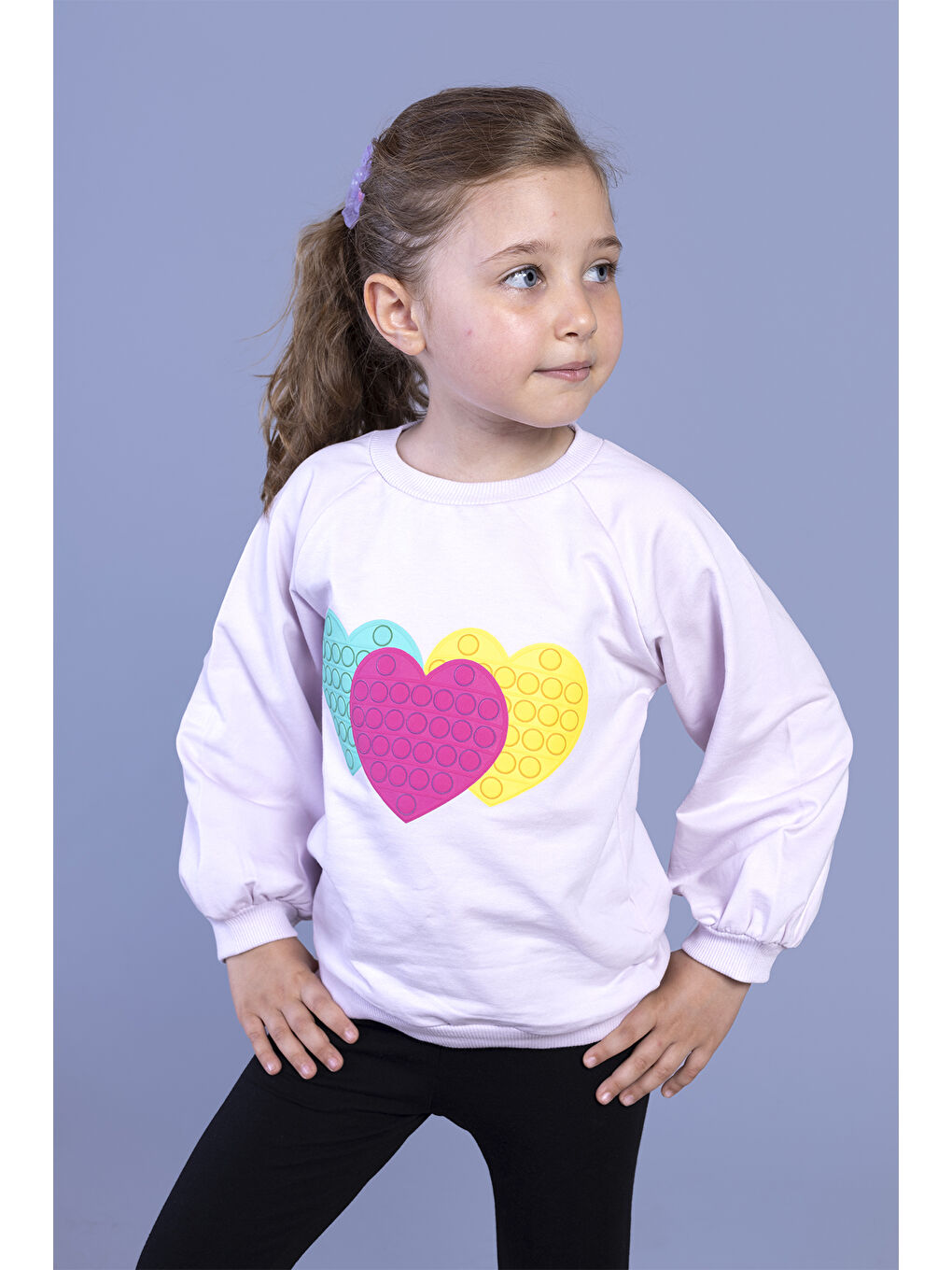 Lila Kız Çocuk Popıt Desenli Sweatshirt