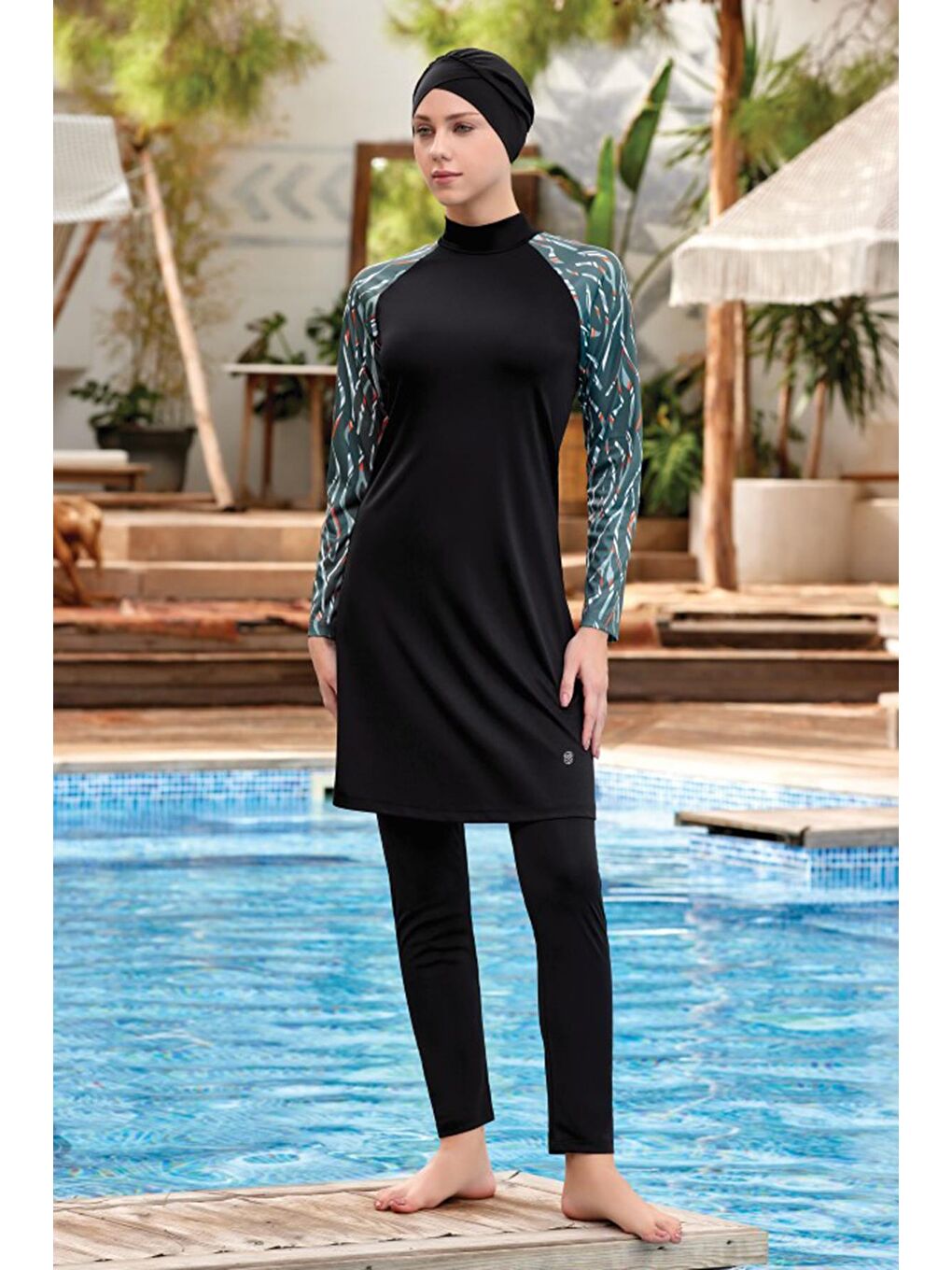 Elastanlı Tam Kapalı Tesettür Mayo Aksa 3 9017 Siyah
