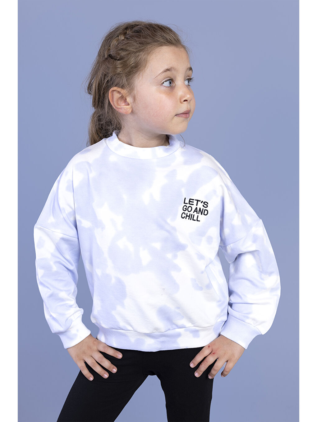 Lila Kız Çocuk Nakışlı Batik Desenli Sweatshirt-2