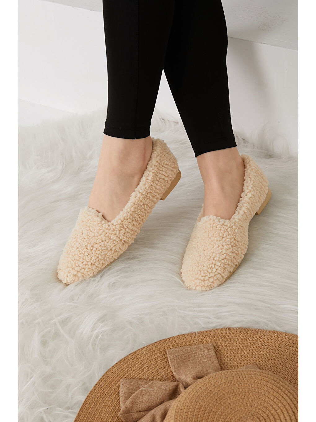 Ekru Kadın Krem Pelüş Babet    26653-1