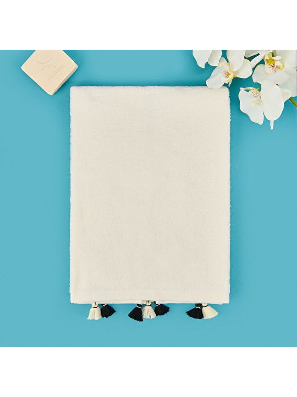 Soft Thea Püsküllü Yüz Havlusu - Beyaz - 50x70 cm