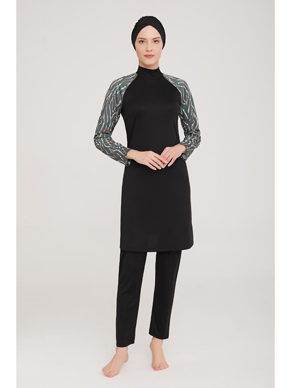 Elastanlı Tam Kapalı Tesettür Mayo Aksa 3 9017 Siyah-1