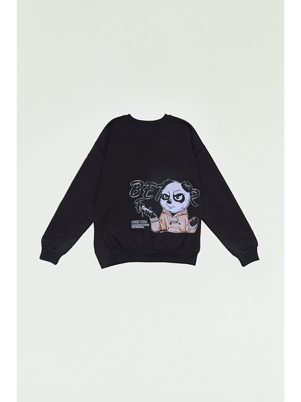 Siyah Önü Ve Arkası Baskılı Bisiklet Yaka Erkek Çocuk Sweatshirt-1