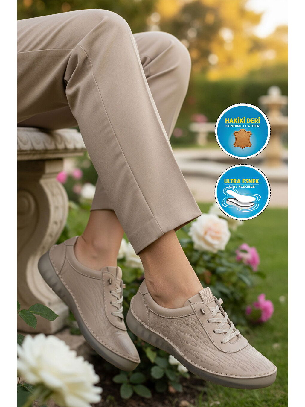 Bej Premium Vizon Hakiki Deri Anatomik Kadın Casual Ayakkabı 44406 Z-2