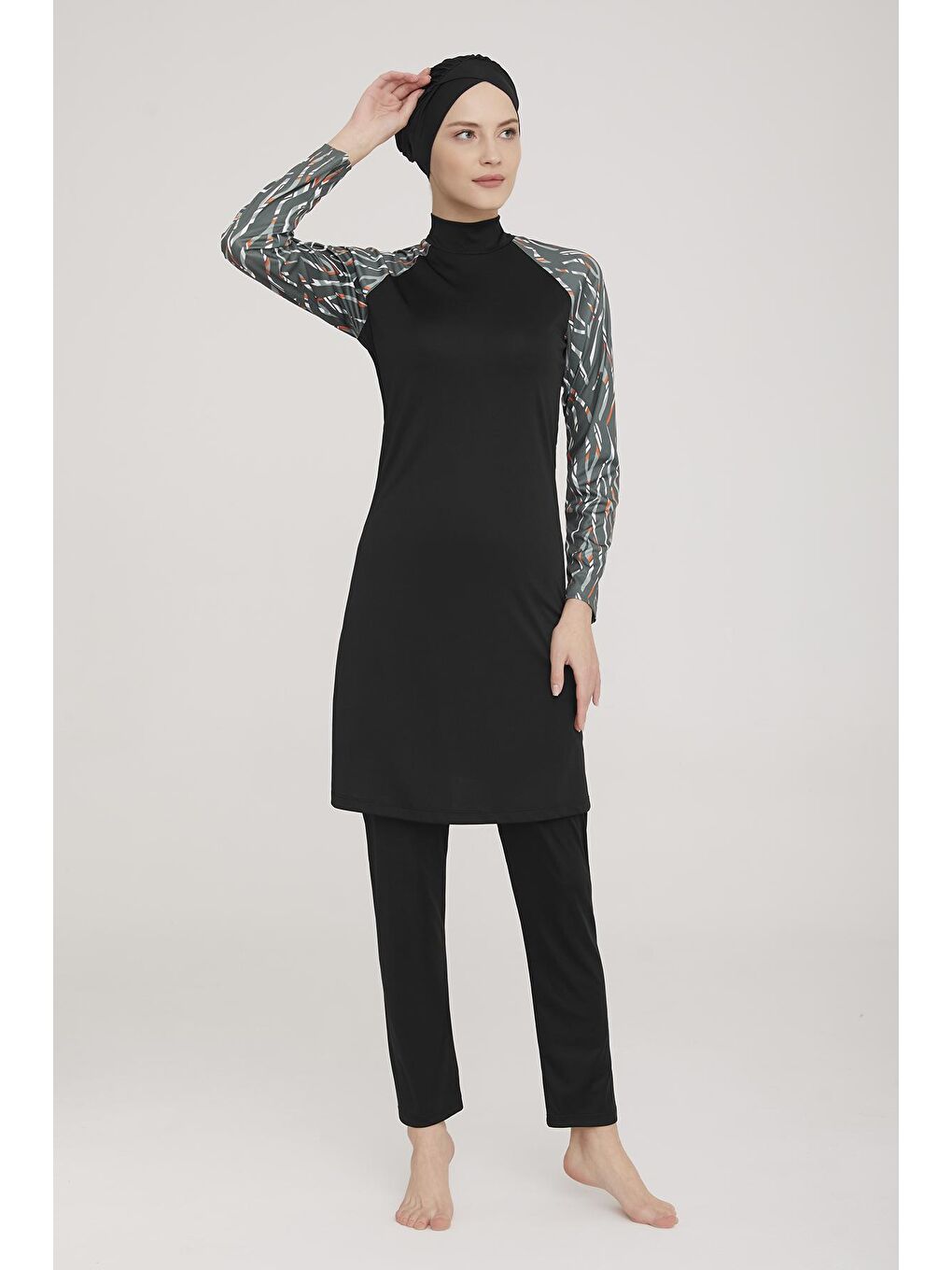 Elastanlı Tam Kapalı Tesettür Mayo Aksa 3 9017 Siyah-2