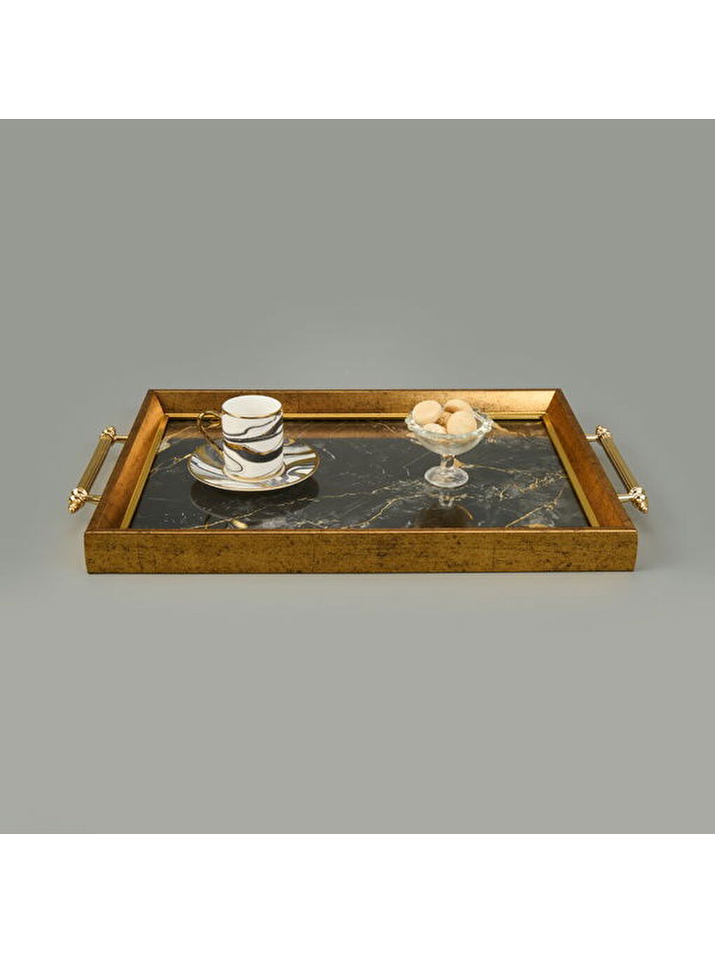 Evidea Kitchen Mermer Desenli Akrilik Tepsi - Siyah / Sarı - 43 cm - 1