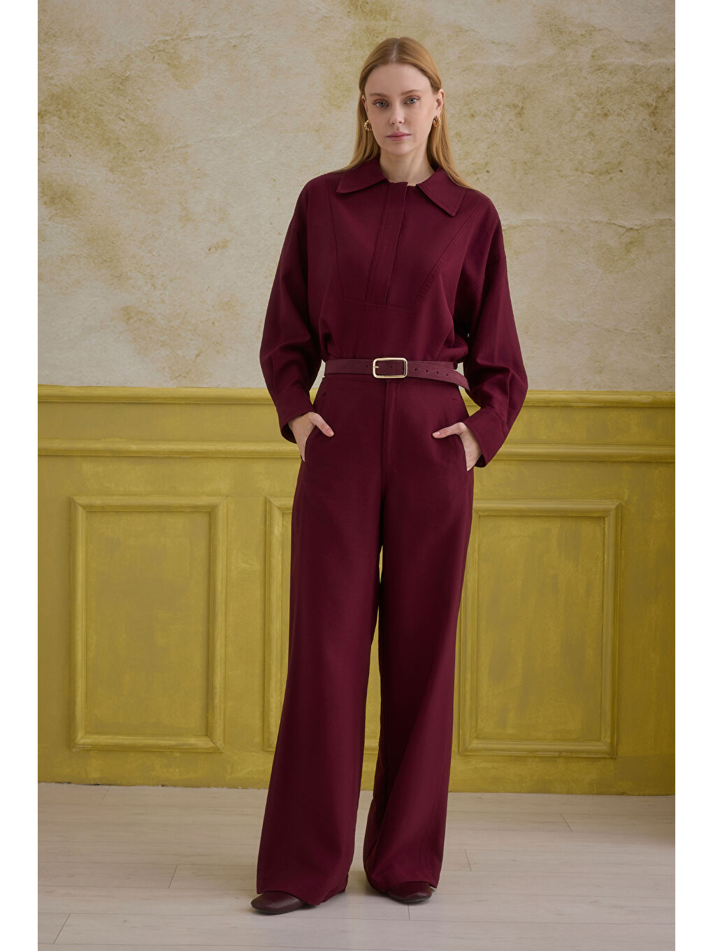 Düz Kesim Pantolon Bordo-1