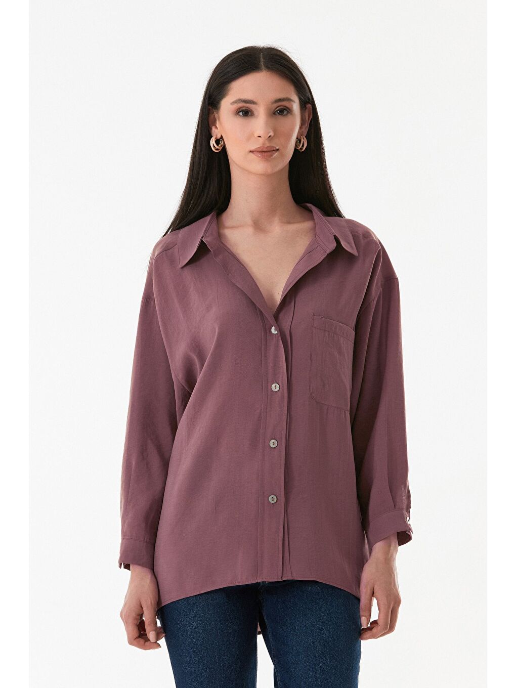 Pembe Basic Arkası Uzun Salaş Gömlek