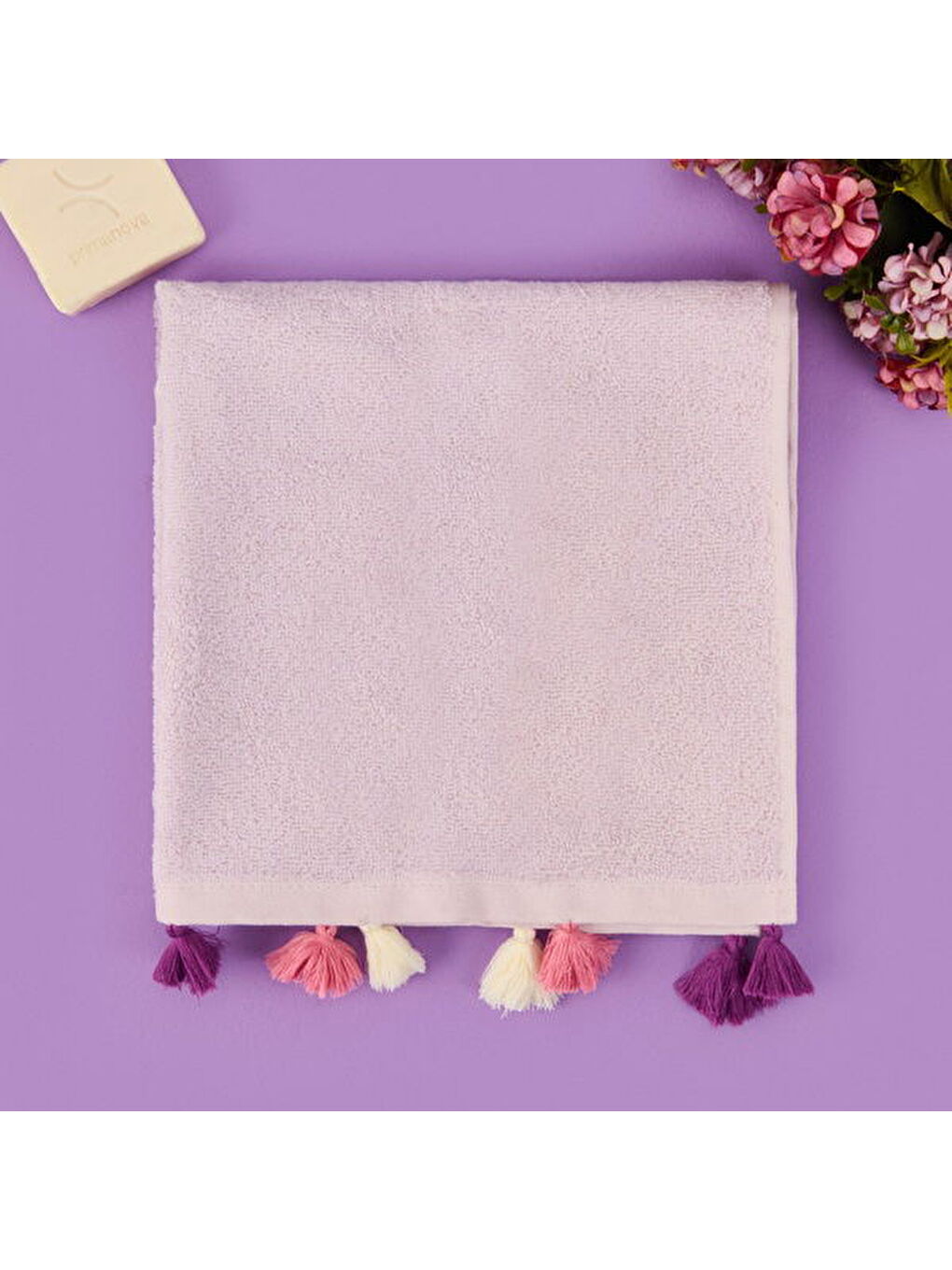 Soft Thea Püsküllü Yüz Havlusu - Lila - 50x70 cm
