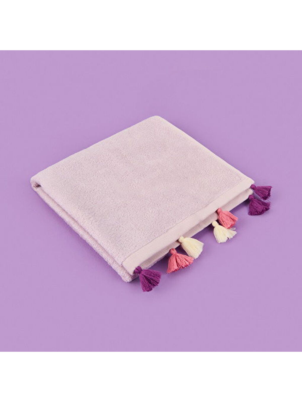 Soft Thea Püsküllü Yüz Havlusu - Lila - 50x70 cm-3