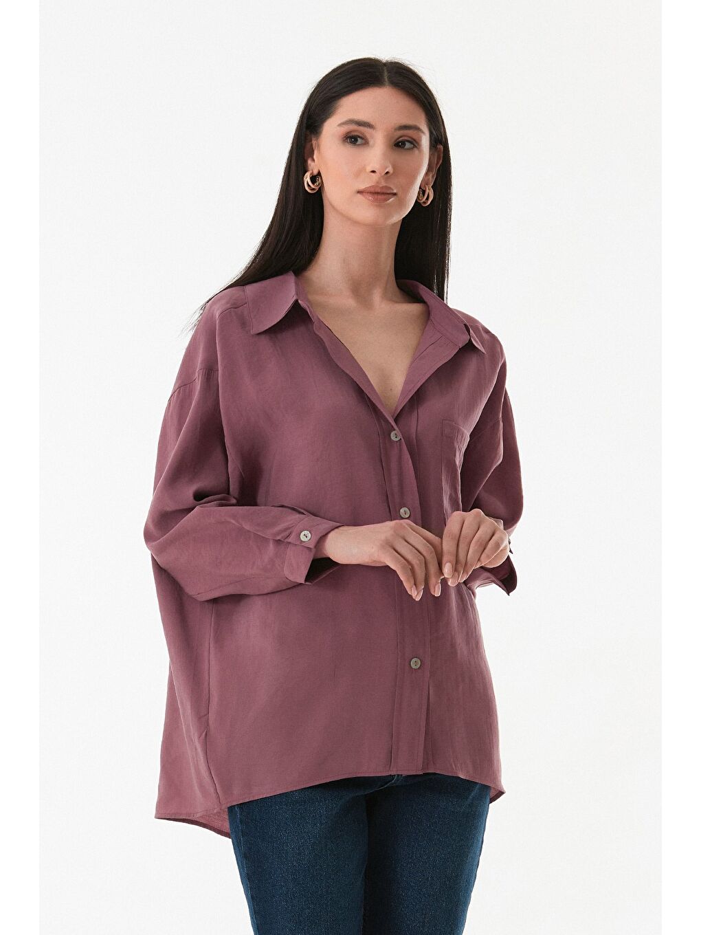 Pembe Basic Arkası Uzun Salaş Gömlek-1