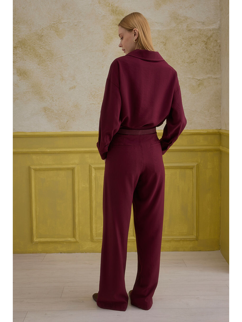 Düz Kesim Pantolon Bordo-3