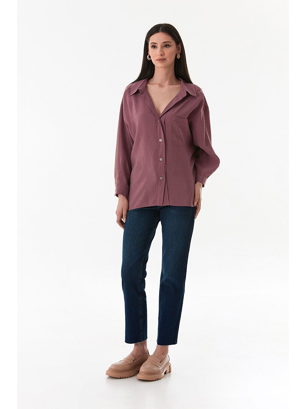 Pembe Basic Arkası Uzun Salaş Gömlek-3