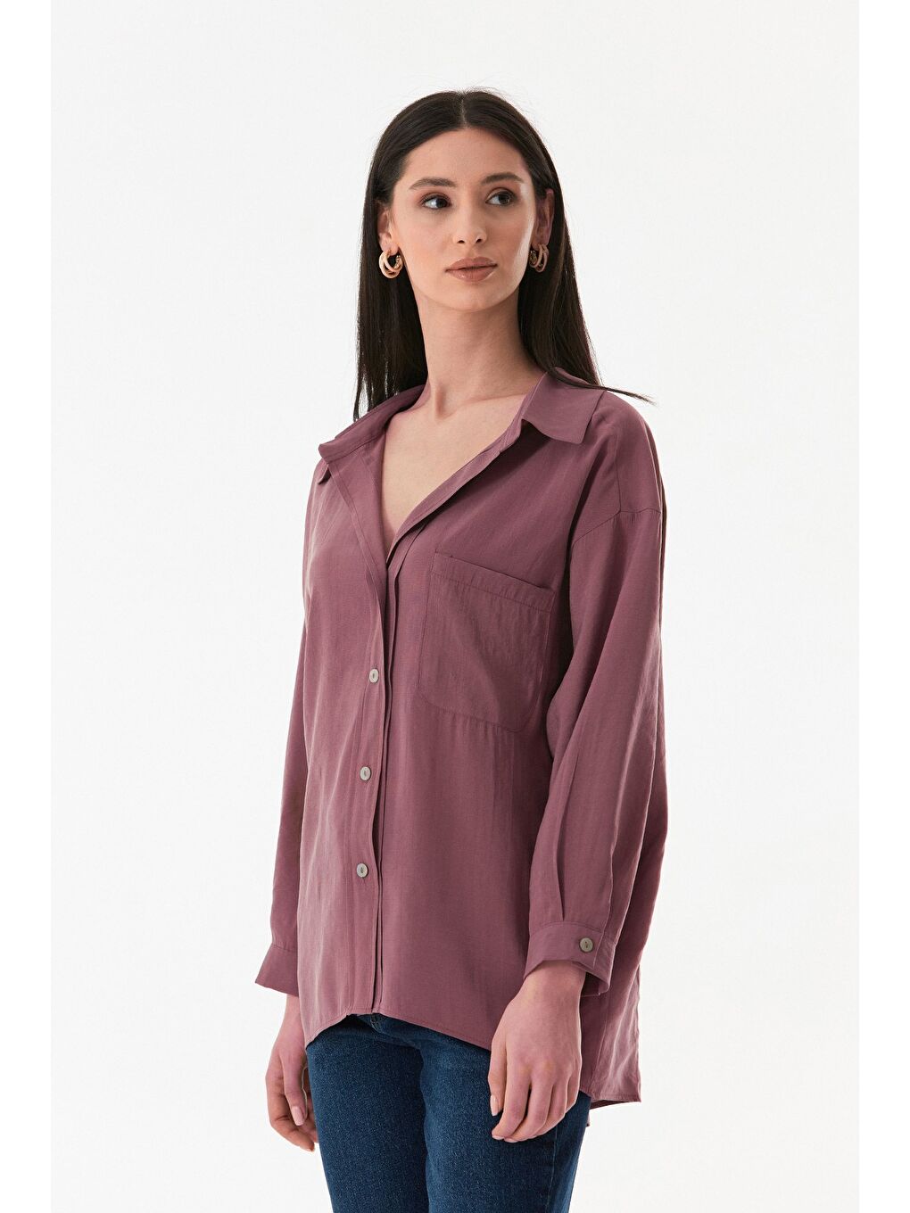 Pembe Basic Arkası Uzun Salaş Gömlek-4