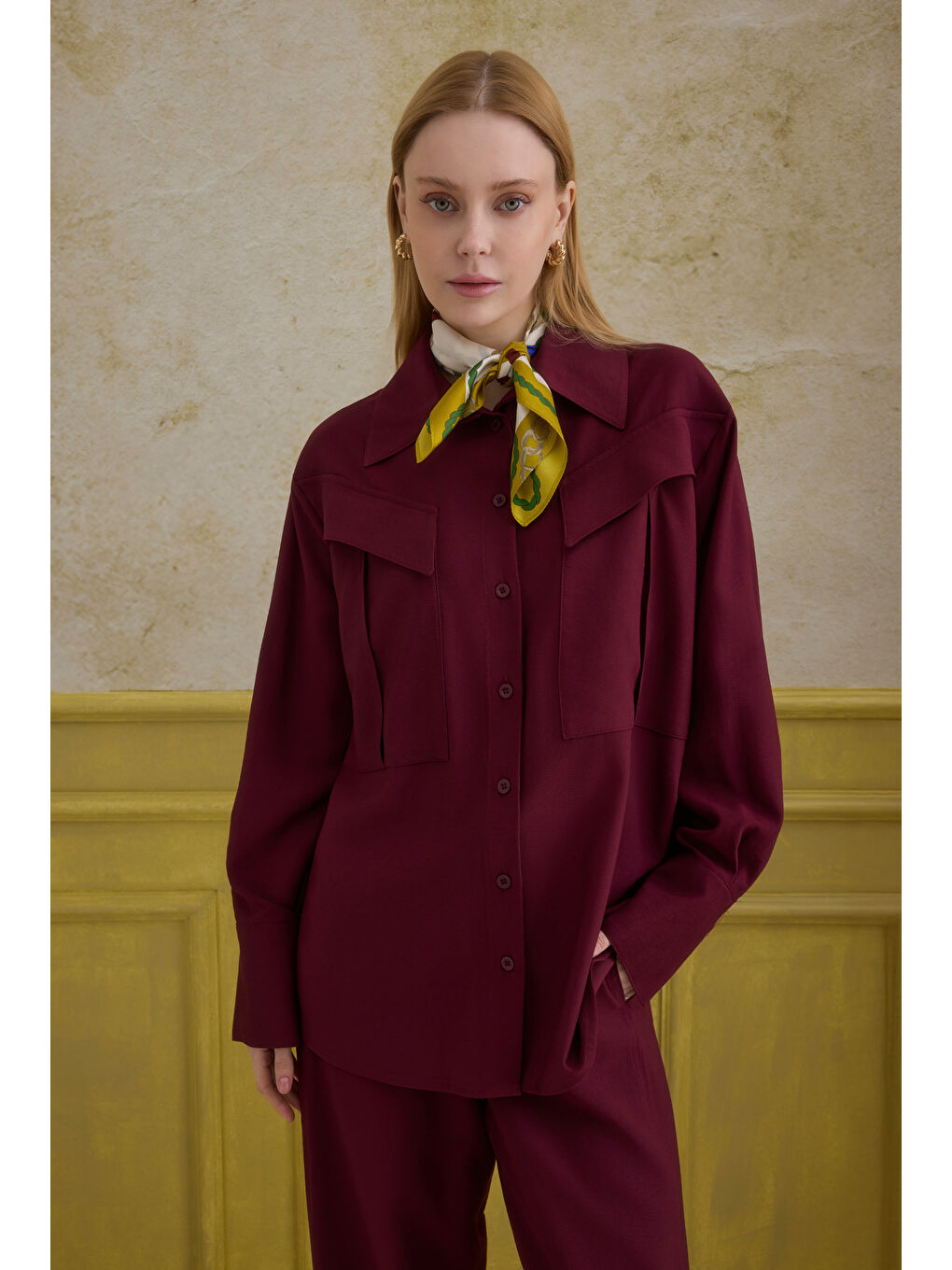 Modern Cep Detaylı Gömlek Bordo