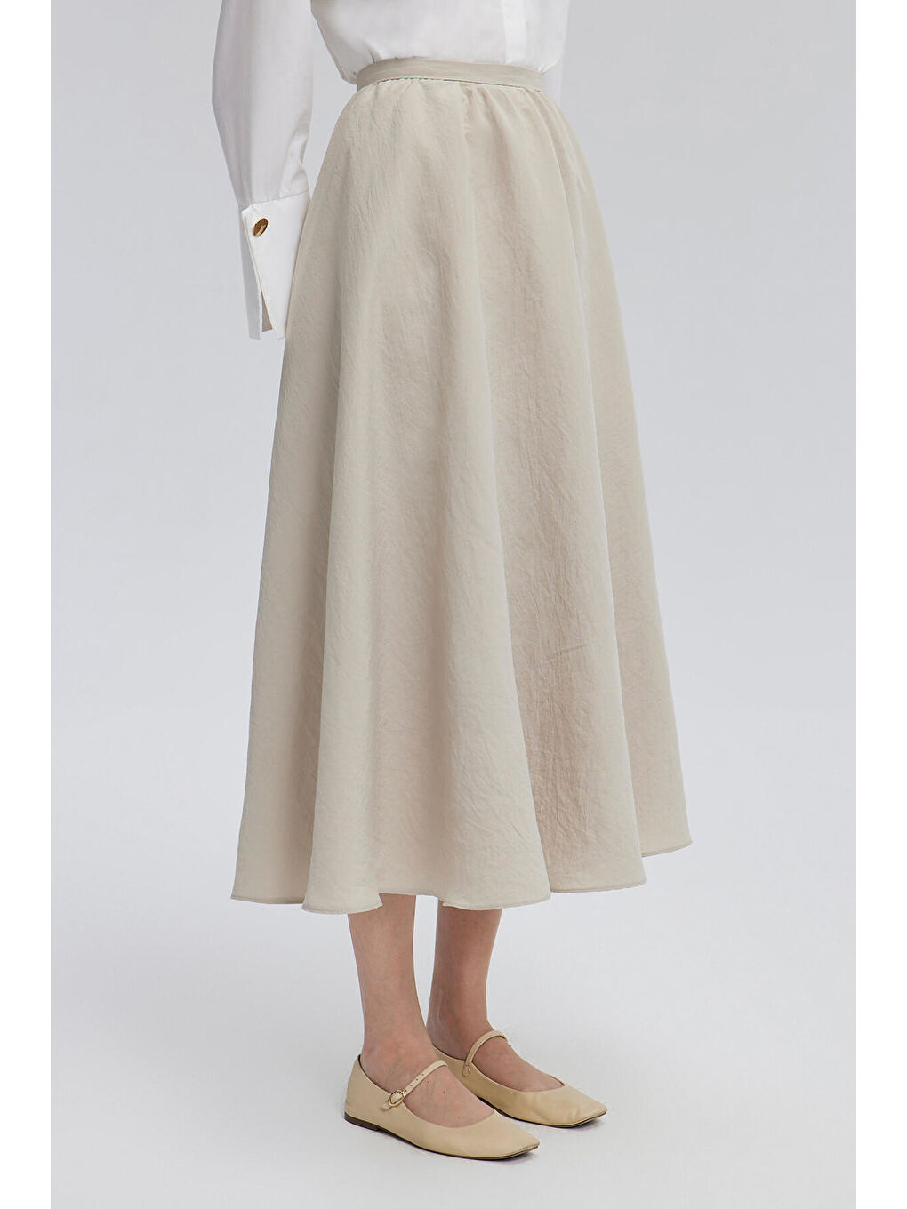 Bej Volanlı Kupra Etek-2