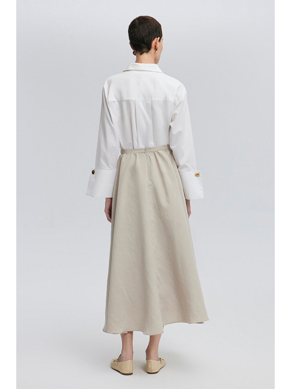 Bej Volanlı Kupra Etek-4