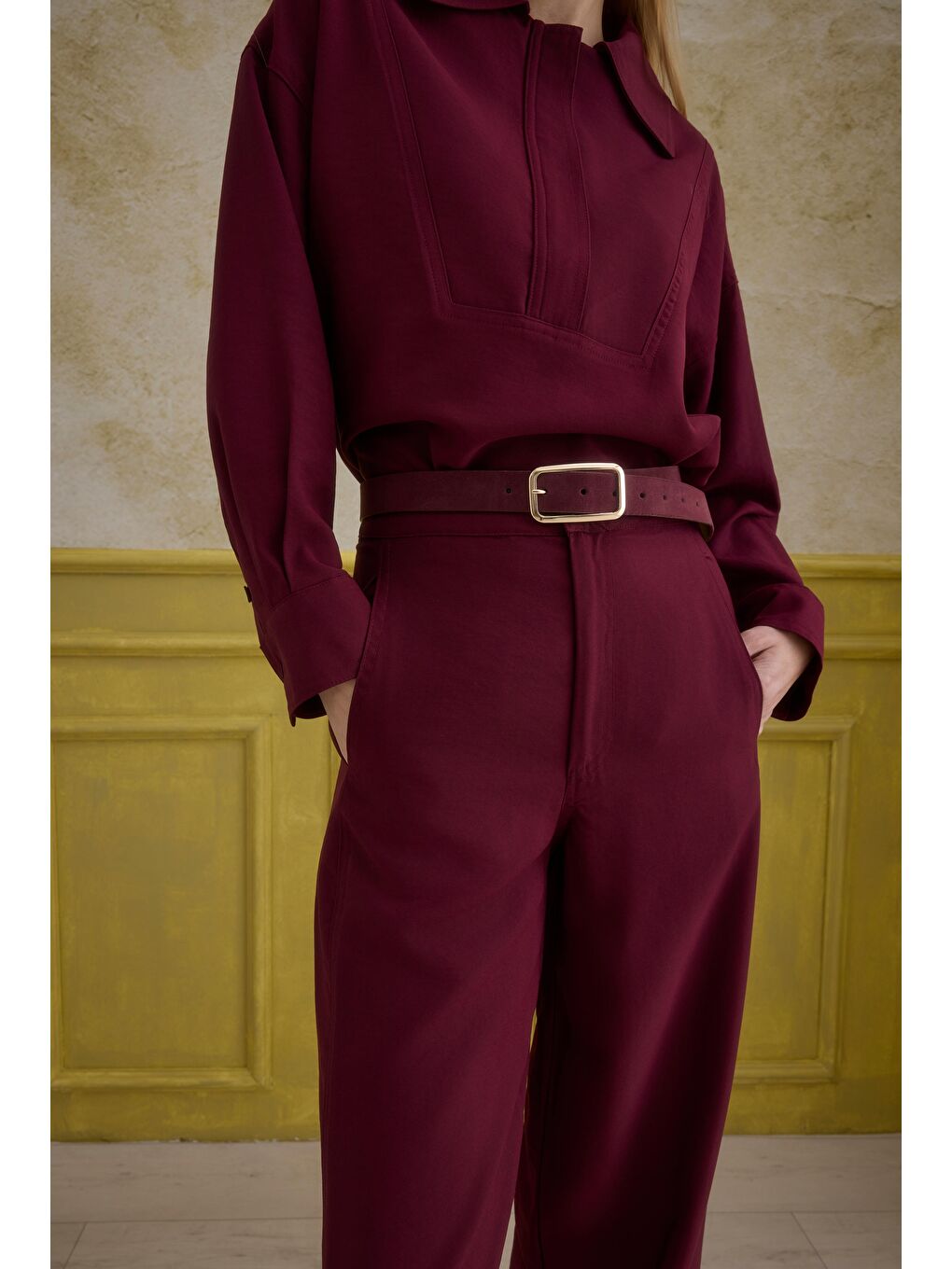 Düz Kesim Pantolon Bordo-4