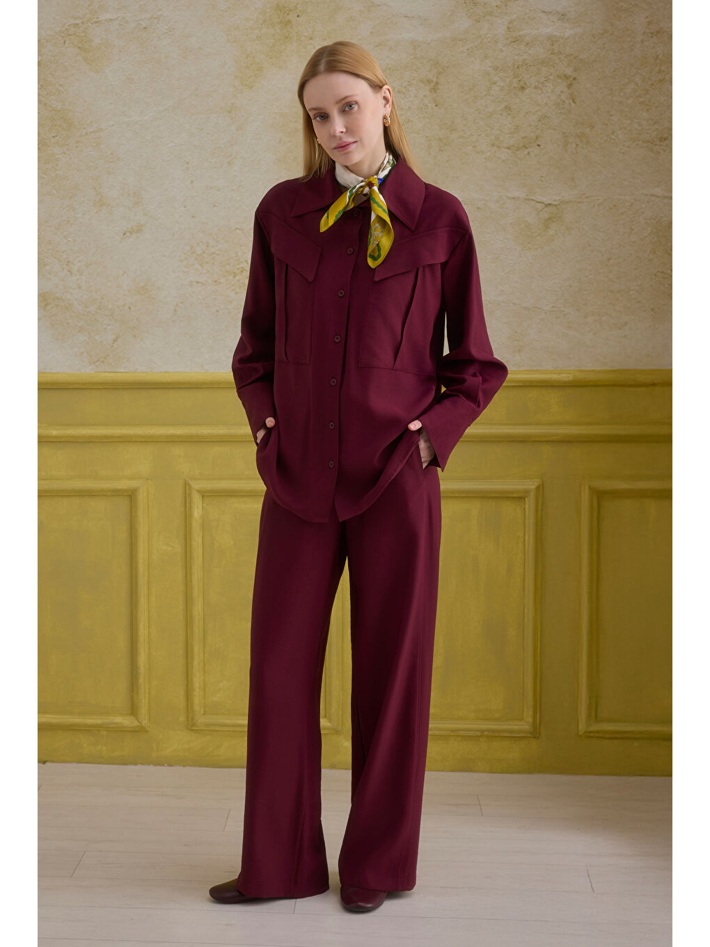 Modern Cep Detaylı Gömlek Bordo-1