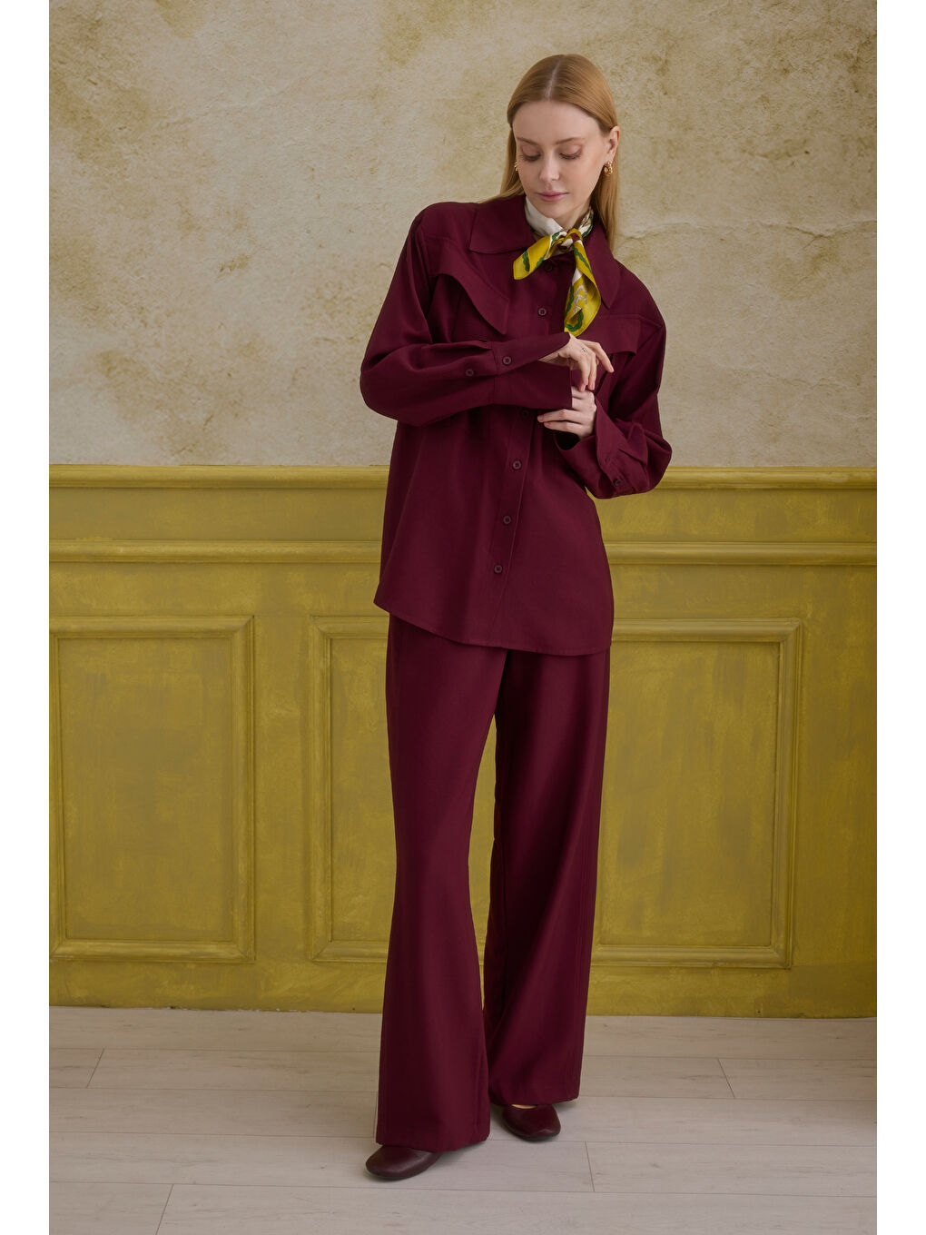 Modern Cep Detaylı Gömlek Bordo-2