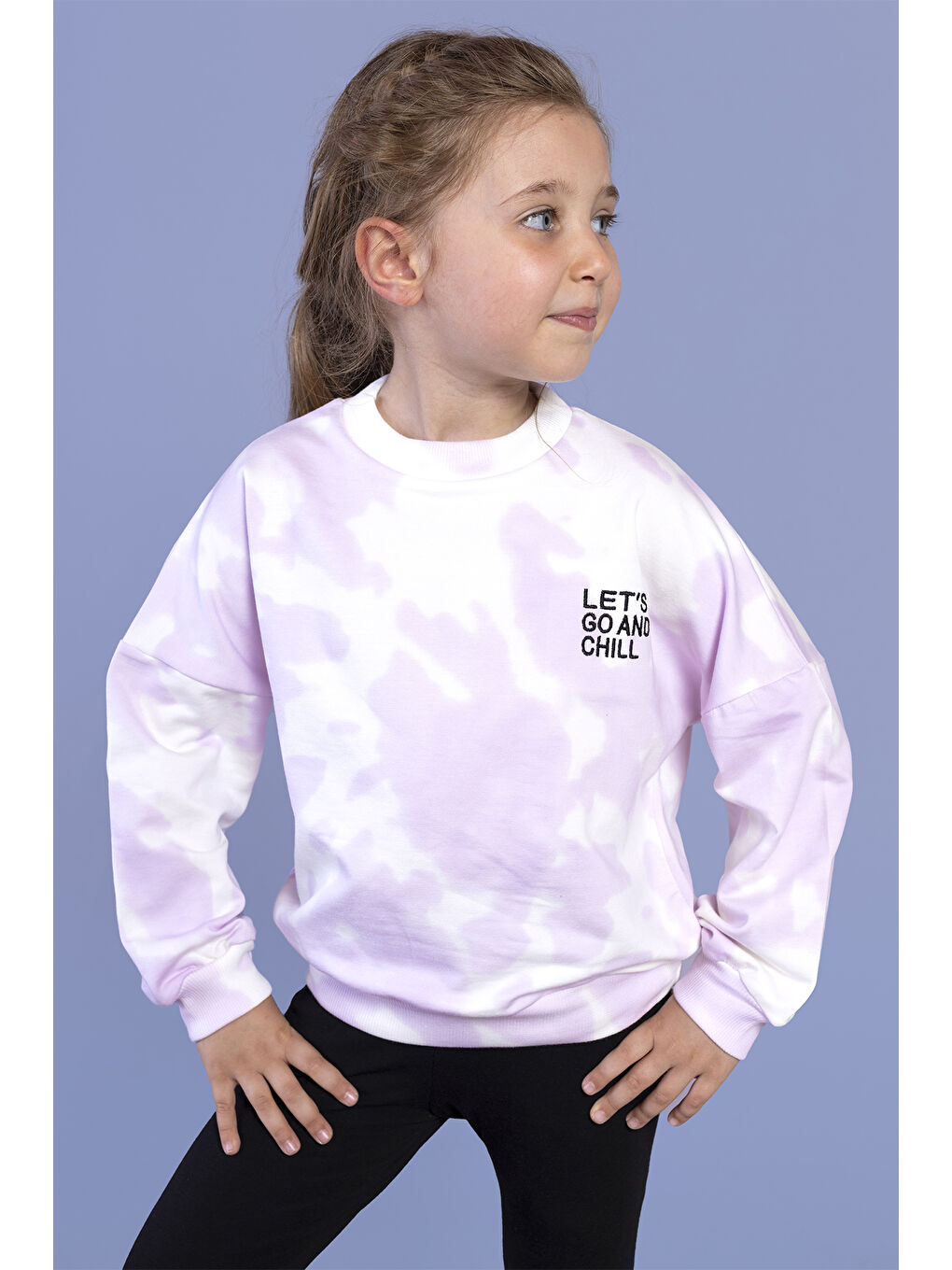 Lila Kız Çocuk Nakışlı Batik Desenli Sweatshirt-2