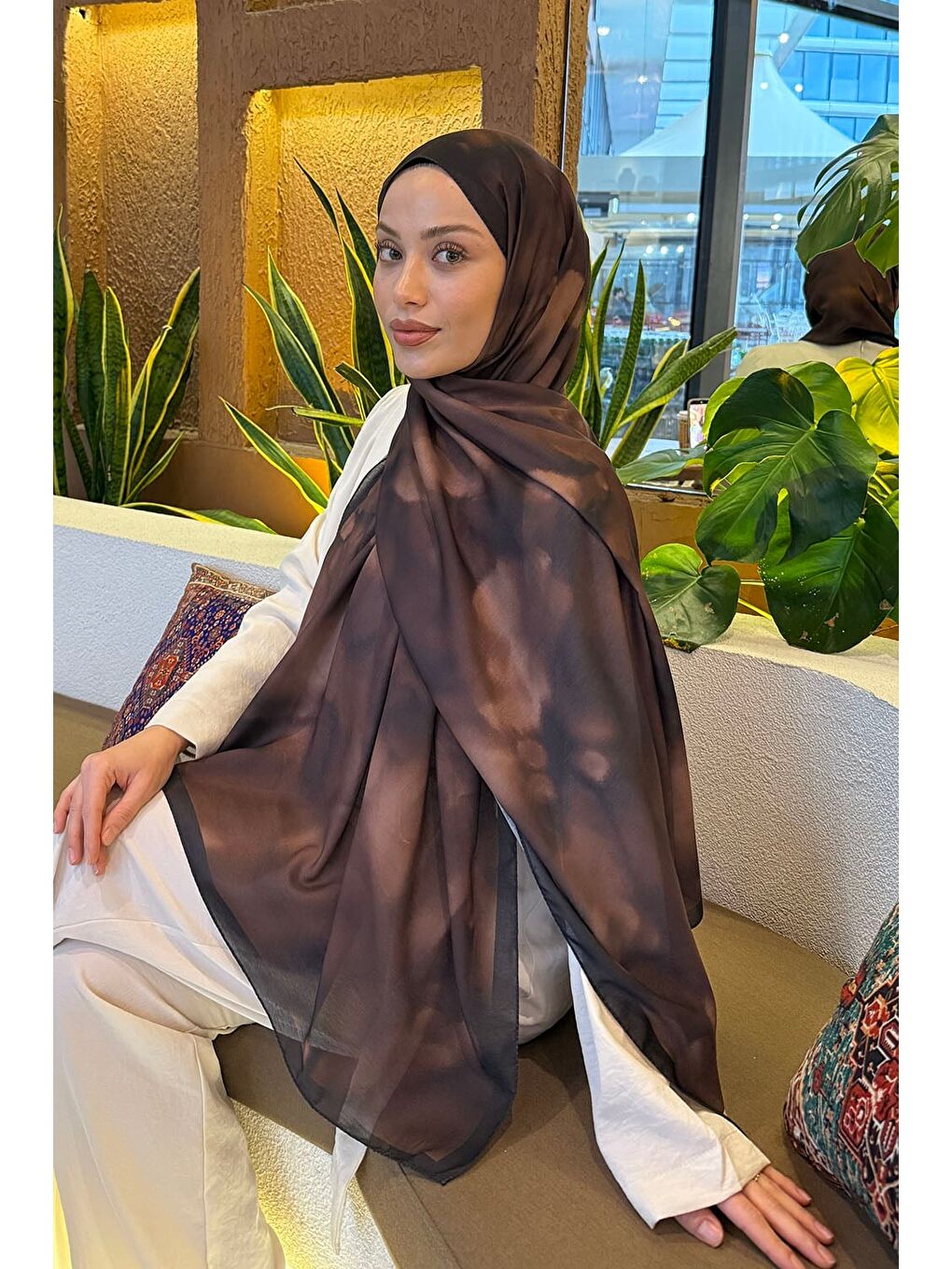 Batik Desen Soft Şal Kahverengi