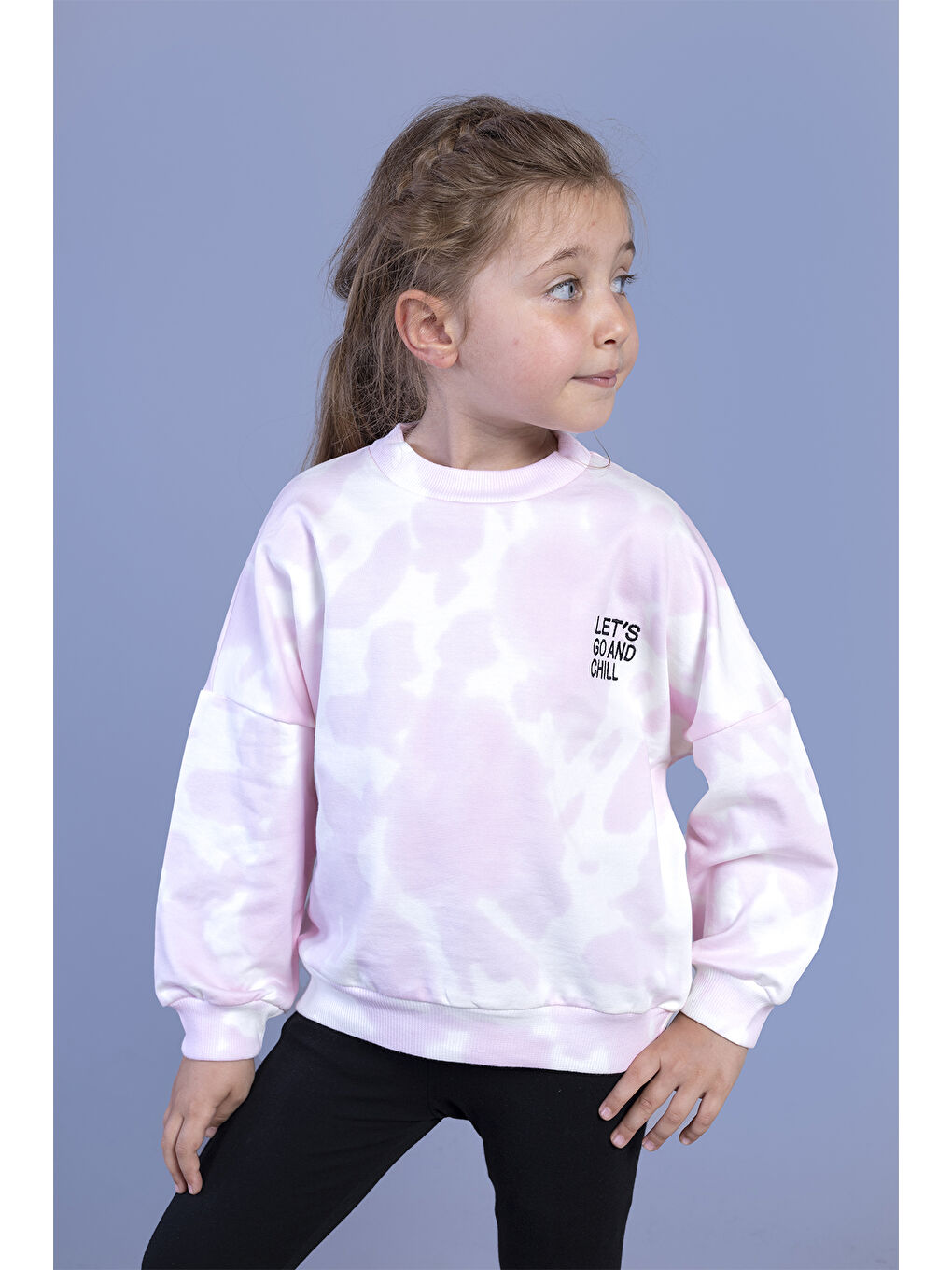 Pembe Kız Çocuk Nakışlı Batik Desenli Sweatshirt