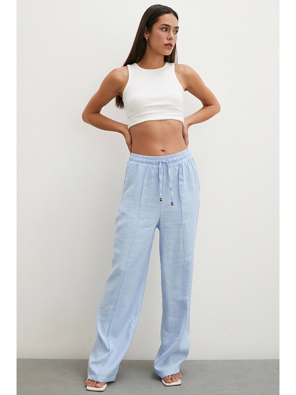 Belden Bağlamalı Pantolon Açık Mavi
