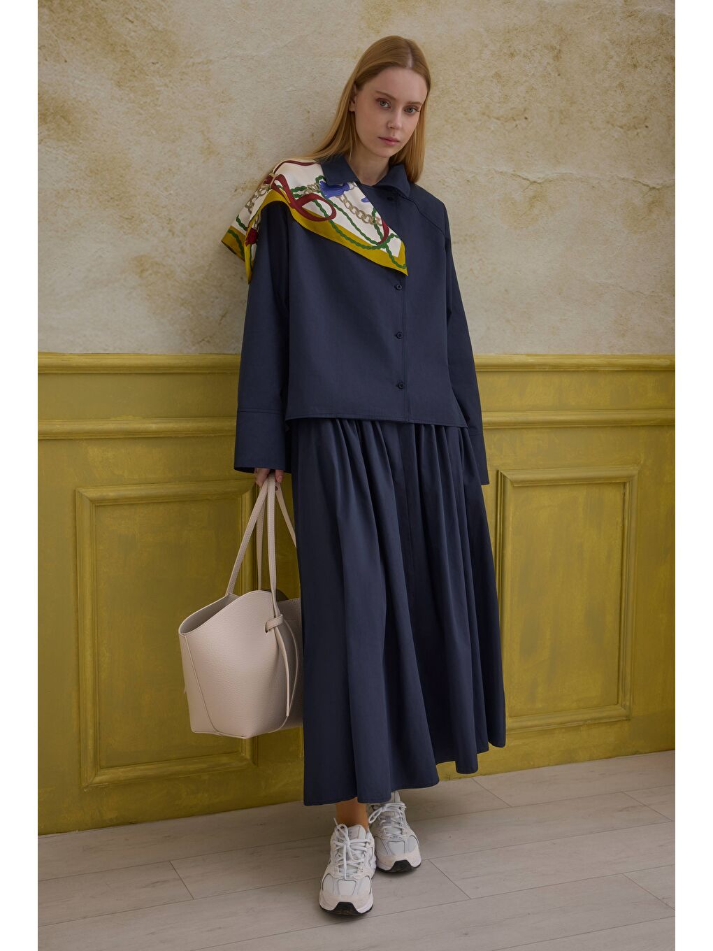 %100 Pamuk Kruvaze Gömlek Lacivert