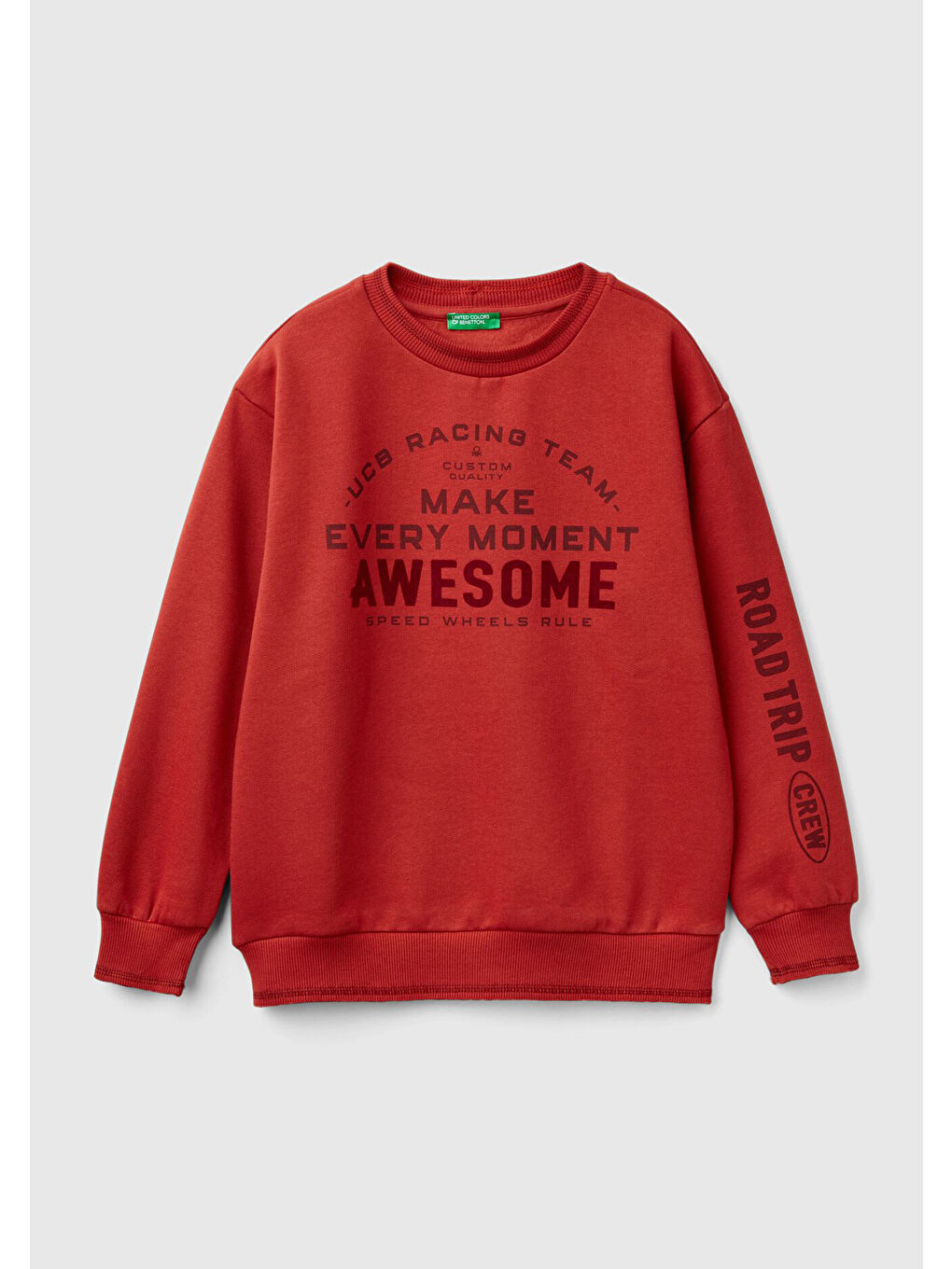 Kahverengi Erkek Çocuk Tarçın Önü ve Sol Kolu Baskılı Bisiklet Yaka Sweatshirt